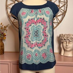 Moulinette Soeurs Navy and Pink XS Floral Blouse